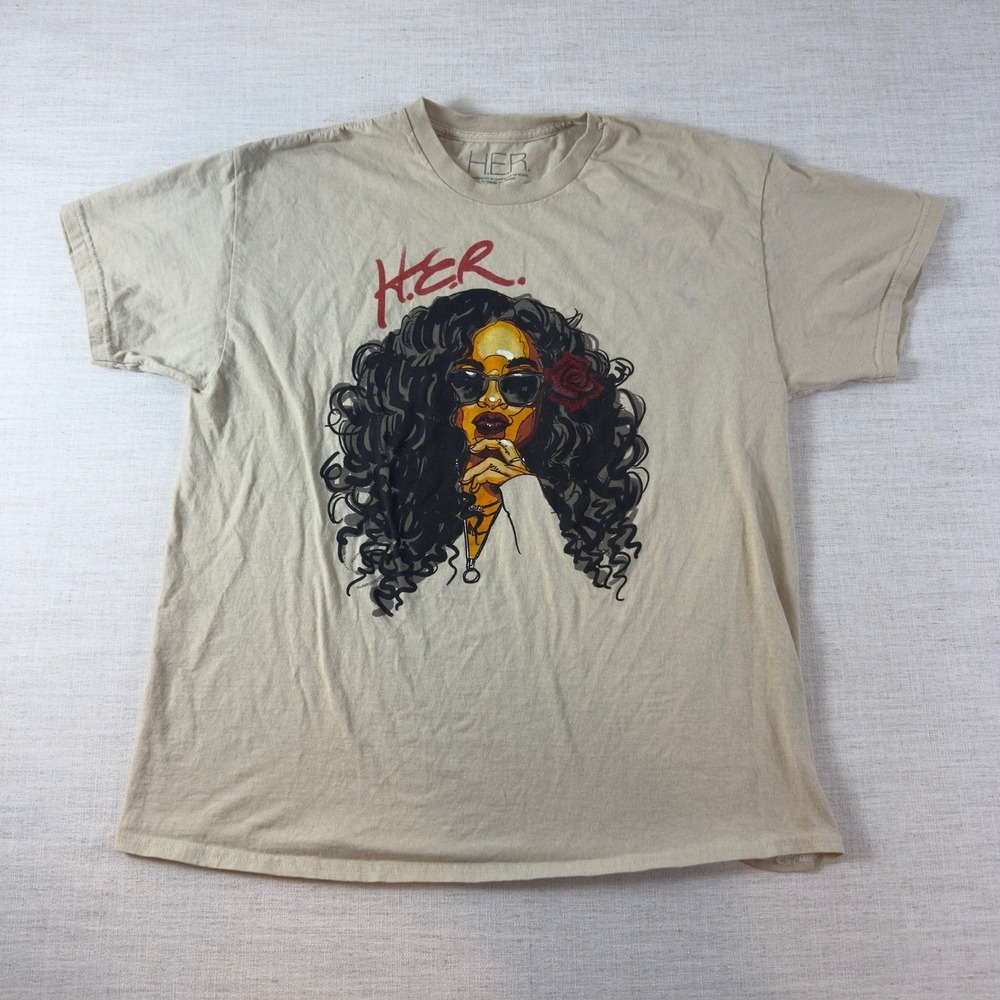 H.E.R. Graphic T-Shirt Tan Ceremony of Roses Spencers R&B Artist XL